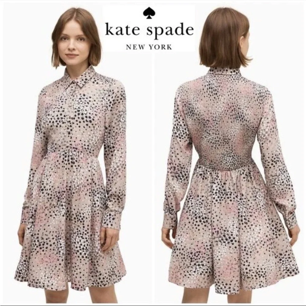 Kate Spade Taupe Soirée Multi Color Dot Shirt Dress 6